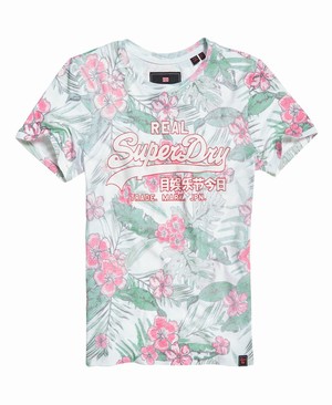 Superdry Vintage Logo Tropical All Over Print Női Pólók Fehér/Zöld/Rózsaszín | DSBWZ5730